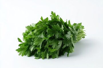 Obraz premium Vibrant Italian Parsley Bunch on White Background, Fresh Organic Herb for Culinary Delights