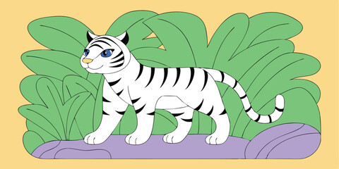Cute white tiger in jungle illustration suitable for various design purposes