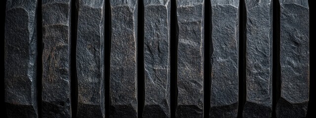 Close-up of a dark, textured surface made of vertical, rectangular panels