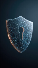 Digital shield with keyhole symbol glowing in dark