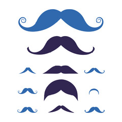 Minimalistic flat design mustache set in various thicknesses and lengths for versatile use.