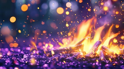 Fiery Glow of Embers: Close-up shot of fire showcasing the burning ember and lively sparks. Captured the essence of heat, energy, and a crackling warmth, and evokes a sense of comfort and allure.