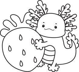 Outline of Illustration of cute axolotl activities icon.
Lineart of Funny pink axolotl in daily routine stickers.

