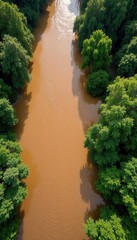 Drone footage of Nepean River overflowing its banks with murky brown water, nepean river flood, riverbank erosion, water overflow