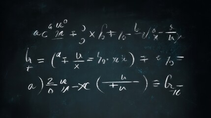 Mathematical formulas scribbled on a chalkboard, perfect for educational content.