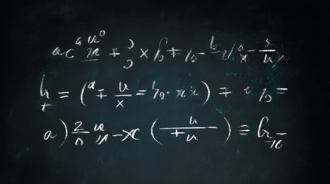 Mathematical formulas scribbled on a chalkboard, perfect for educational content.