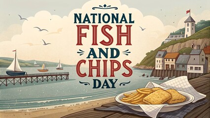 National Fish and Chips Day, Vintage Style HD Poster For National Fish And Chips Day Celebration.