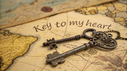 Old vintage keys on the old map