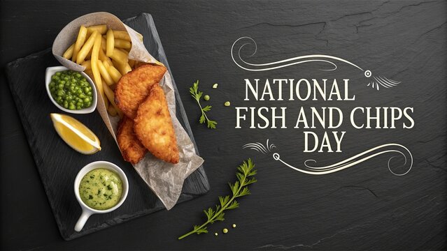 National Fish And Chips Day Poster With Bold Illustration.