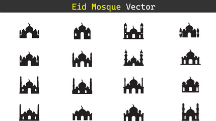 Mosque silhouette vector icon set illustration on white background. 