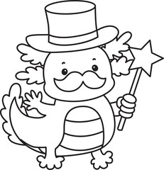 Outline of Illustration of cute axolotl activities icon.
Lineart of Funny pink axolotl in daily routine stickers.
