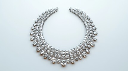 Obraz premium Elegant diamond necklace with intricate detailing placed on a pristine white background, catching light for a luxurious sparkle