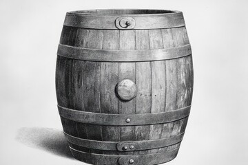 Fototapeta premium Retro Barrel Artwork: Engraved Vintage Illustration of a Large Isolated Barrel Design