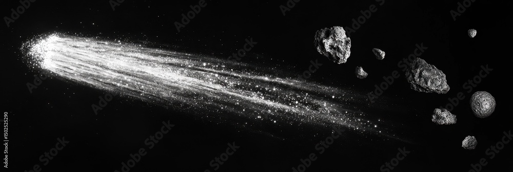 Poster isolated celestial wonders: a diverse collection of comets, meteorites, and asteroids set against a 