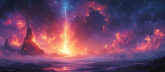 Naklejka premium Fiery celestial spectacle over a mystical land