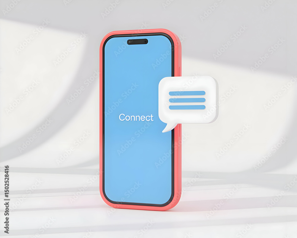 Poster modern smartphone displaying connect message with chat bubble