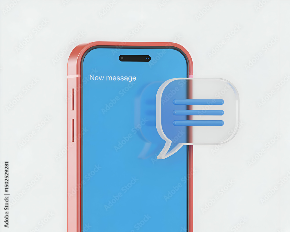 Poster modern smartphone displaying new message notification with chat icon