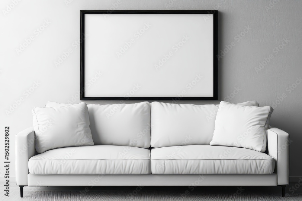 Poster scandinavian home office canvas display. modern mockup of poster frame with retro sofa and stylish c