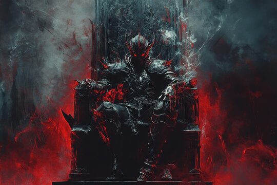 Surreal Gothic Warrior: Demon King on Throne in Dark Fantasy Realm