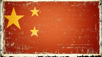 A distressed, red rectangular flag with four yellow five-pointed stars