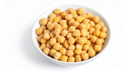 Chickpeas in bowl isolated on white background with full depth of field for vegan protein or Middle Eastern cuisine concept