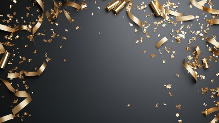 Golden Confetti and Ribbons on Dark Background confetti golden background dark gold ribbon streamer