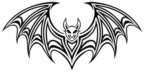 Tribal style bat silhouette graphic on a white background for decorative design projects