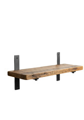 Rustic wooden shelf with metal brackets
