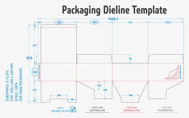 Title: Packaging Dieline Template. 2D Technical Drawing File Eps Scale. Fully editable vector. Prepared for production