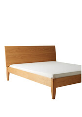 Simple, light-colored wooden bed