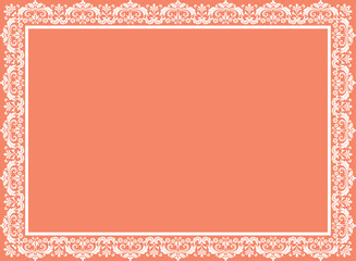 Decorative frame Elegant vector element for design in Eastern style, place for text. Floral pink and white border. Lace illustration for invitations and greeting cards
