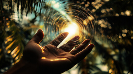 A black hole pulsing with light and gravity in the center of a palm