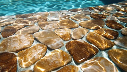 Obraz premium Stone paving at bottom of pool, sunlight through water