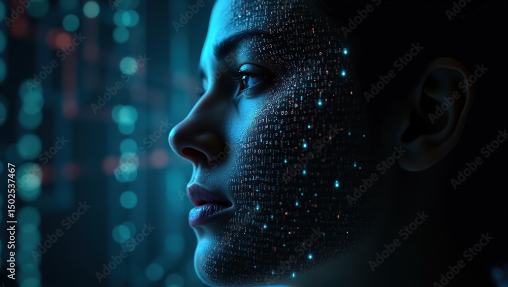 Poster exploring the potential dangers of artificial intelligence development in a digital world