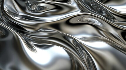 Abstract liquid metal background with flowing, shiny, silver, chrome texture.