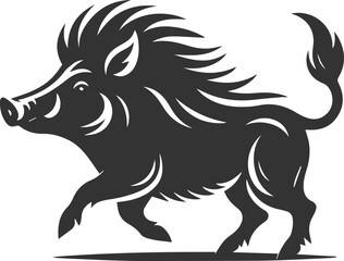 Drawing of a black boar vector silhouette