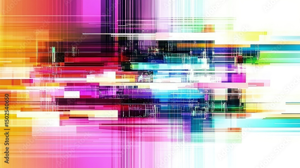Poster vibrant abstract artwork with colorful, overlapping horizontal and vertical stripes creating a dynam