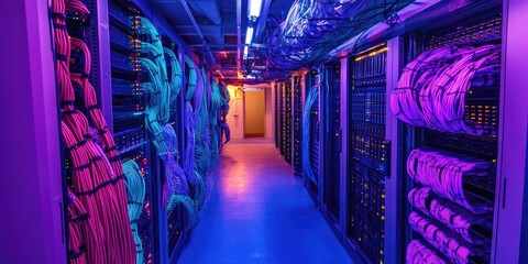 Network server room, colorful cables