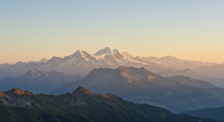 Obraz premium AI-Generated of Sunset Over Snow Capped Mountains with Ample Negative Space in the Sky