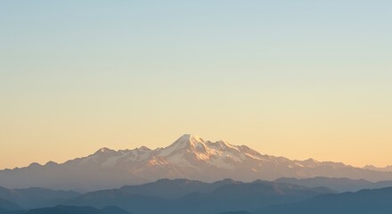 AI-Generated of Sunset Over Snow Capped Mountains with Ample Negative Space in the Sky