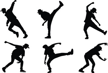Six Silhouettes of Hip Hop Dancers in Dynamic Poses