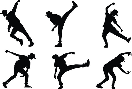 Six Silhouettes of Hip Hop Dancers in Dynamic Poses