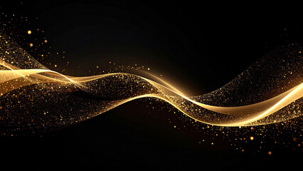 黒い背景に金色のウェーブの光