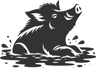 Drawing of a black boar vector silhouette