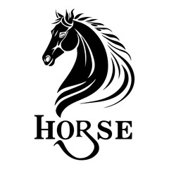 Stylized Horse Head Logo with Artistic Text Design – Isolated on White Background.