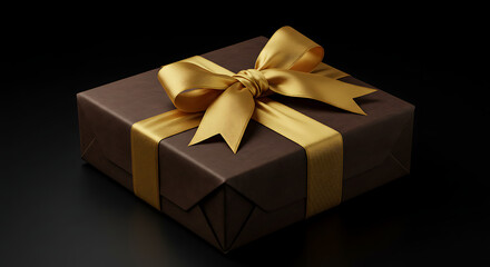 Obraz premium Elegant Gift Box with Golden Ribbon and Luxurious Brown Wrapping