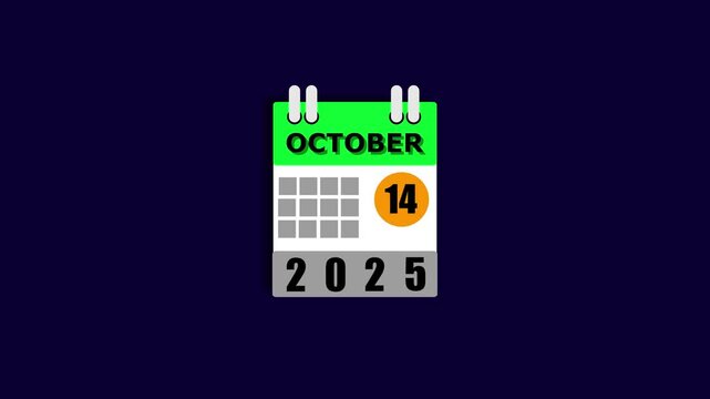 October calendar icon animation. October 14, 2025 calendar. Increase your productivity with the help of calendar.