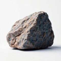 Fototapeta premium Rough textured rock fragment against white background, earth tones, sedimentary