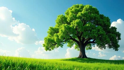 Fototapeta premium Strong and sturdy oak tree with lush greenery, oak, outdoors