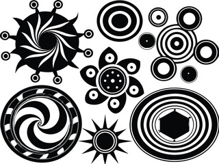 Adobe Illustrator Artwork Set of spiral elements. Funnel icon collection. Black spiral decoration
